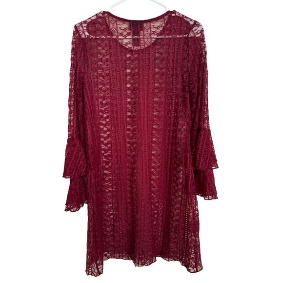 Wrangler Retro Lace Dress Tunic Blouse Fluff‎ Sleeves Maroon Womans Medium - Picture 3 of 6